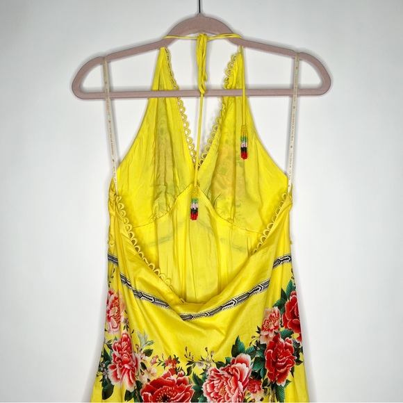COPY - Farm Rio Manuela Floral Pastel Dress Yellow Pink Green Halter Maxi New S… - Picture 9 of 12